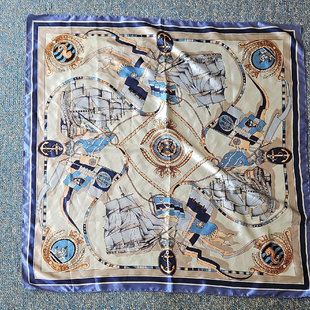 Nautical Themed Silk Scarf 34x34